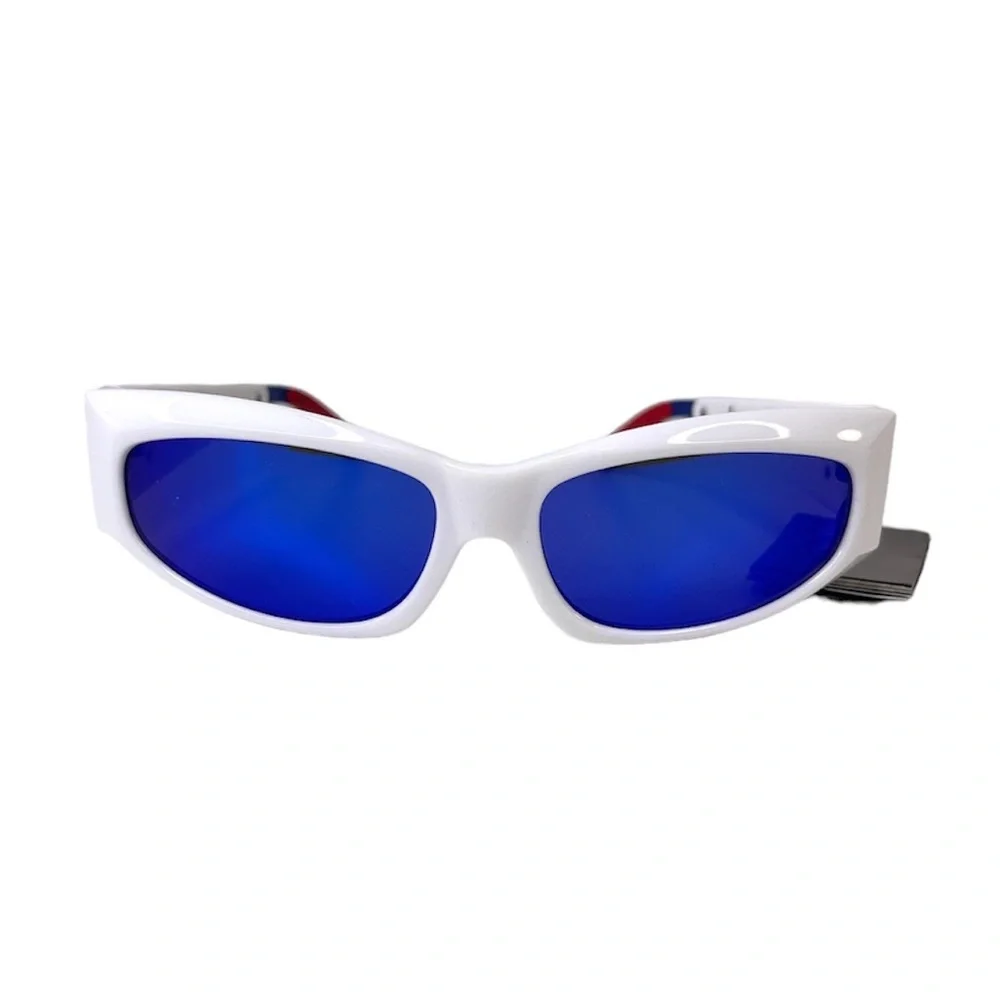 LE SPECS Adam Selman The Edge Sunglasses NEW White WIth Blue Mirror Lenses
